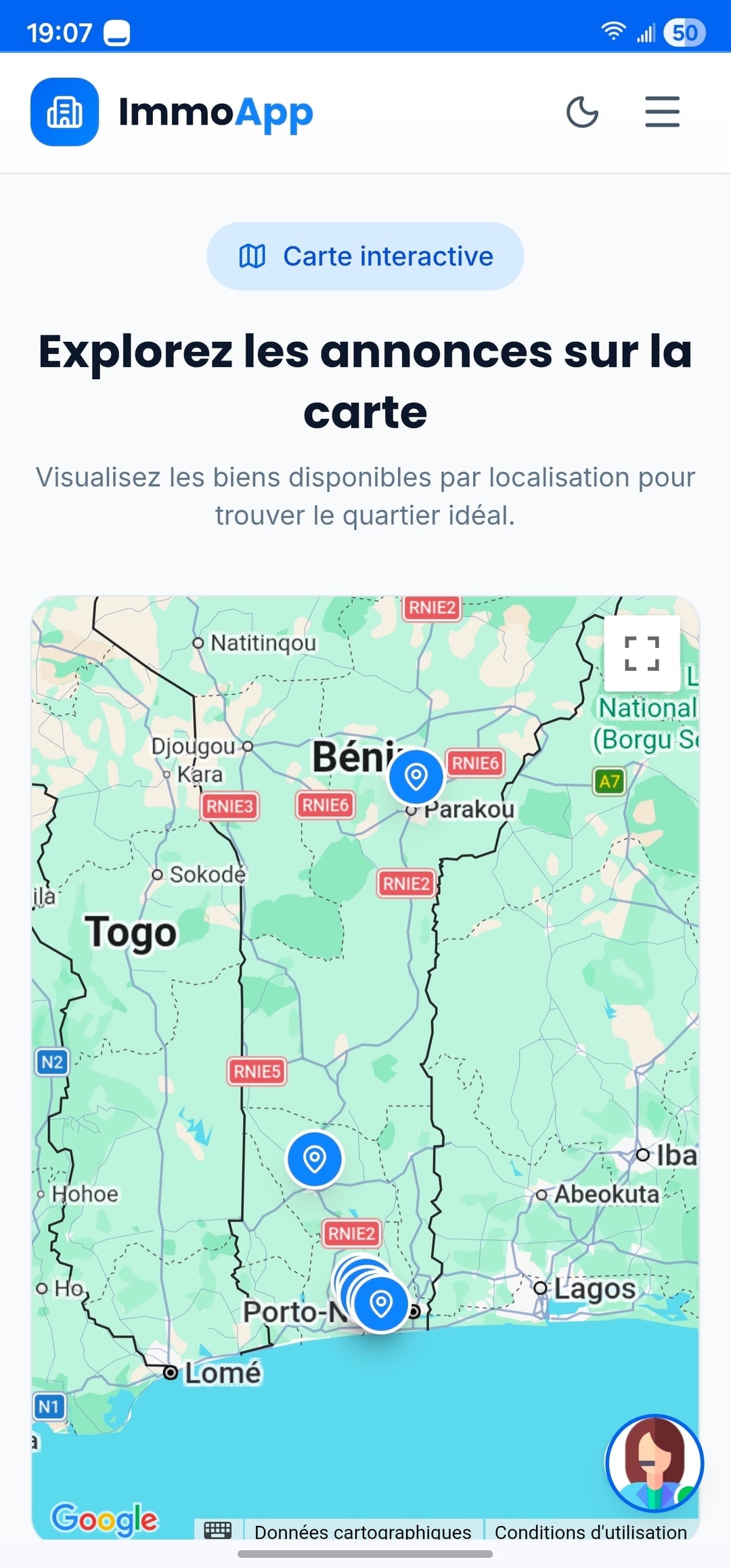ImmoApp — Vue carte interactive